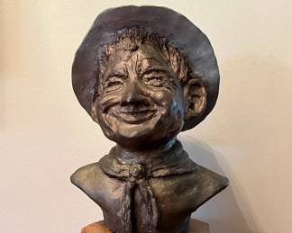 Will Rogers - Limited Ed. Bronze Sculpture Entitled WILL ROGERS by Rose Mayer | Shoulder length bust of Will Rogers, c. 1999 | The first of a very limited edition of only 5 | On a raw wood base with metal plaque.