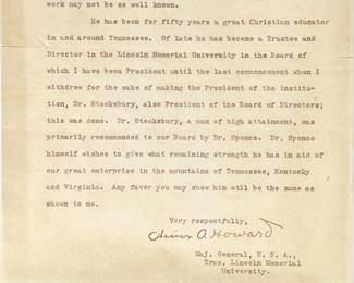 Civil War Signed Letter by "Christian General" Maj. Gen. Oliver O. Howard [Re: TN Rev. J. F. Spence].
