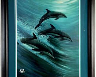 Signed Ltd Edition Robert Wyland Lithograph, also Signed by 4x Olympic Gold Medalist Janet Evens TEAL SERIES.