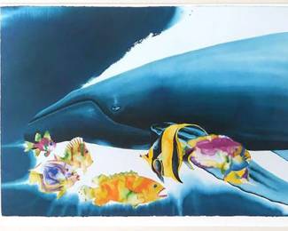 Large 5 ft long limited edition fine art color lithographic diptych by well-listed & hugely popular marine artist Robert Wyland ("Wyland") and Tracy Taylor | Entitled I WANT TO DIVE IN TO YOUR OCEAN (1992) | Numbered in Sequence out of a total Edition Size of only 950, and is numbered and hand signed by both Wyland & Taylor Artists. Includes a Wyland Gallery Certificate of Authenticity. Each panel measures approx. 25" x 33.5" with the entire diptych measuring approx. 62" W x 21" H.