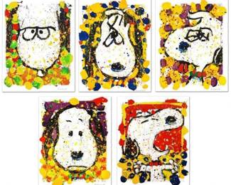Important Collection of 5 Signed Limited Edition Hand Pulled Lithographs by Renowned Charles Schulz Protege, Tom Everhart | This Matched Suite of Five pieces are each hand-pulled original lithographs on museum quality deckle-edge paper, all with matching edition numbers (edition of 500) and each hand signed by Tom Everhart. and Entitled SQUEEZE THE DAYS - MONDAY, TUESDAY WEDNESDAY, THURSDAY AND FRIDAY | These rare pieces werre created / printed on museum quality deckle-edge paper using one of only two remaining 19th Century Marinoni Voirin lithographic presses used by Henri Toulouse-Lautre in his Paris Studio | Numbered (lower left) and Hand Signed by the Artist "EVERHART" in lower right | Limited Edition of 500 | Includes Certificate of Authenticity | Each Measures Approx. 29″ W x 38.5″ H.
