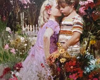 Pino Daeni Signed Embellished Limited Ed. (AP) Portrait Giclee Entitled THE KISS REVISITED.
