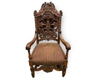 Remarkable Antique Hand-carved Arm Chair ( more recent upholstery).