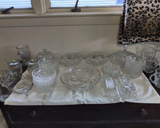 cut glass and crystal and vintage dresser
