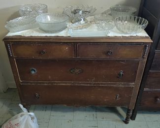 cut glass and crystal and vintage dresser