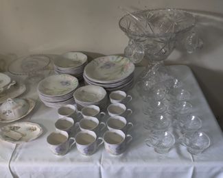 vintage dishes and crystal punch bowl set