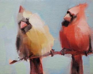 Bird Talk Original Oil on Panel 11x13 Framed