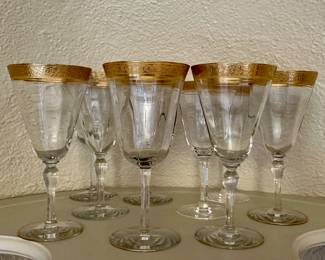 (9) Gold Rim Wine Glasses
