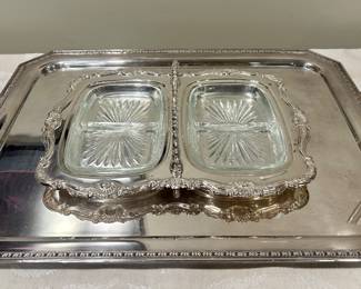 Silverplate Condiment Tray & Serving Tray