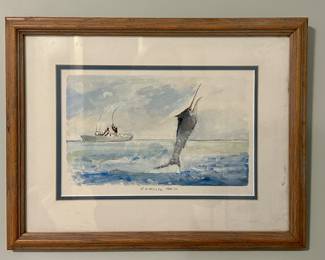 "Marlin" Watercolor, Signed