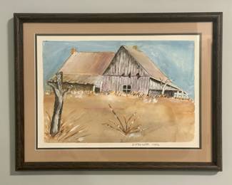 "Barn" Watercolor, Signed R.R. Miller