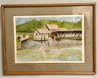 "Covered Bridge," Signed Watercolor