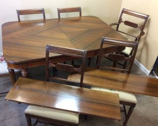  VTG. DINING ROOM SET, w 6 DUNCAN PHYFE CHAIRS