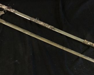 VTG. MASONIC KNIGHTS TEMPLAR CEREMONIAL SWORD WITH LEATHER SHEATH