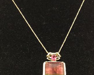 14KT GOLD TOURMALINE & DIAMOND PENDANT w CHAIN, 16.13ct TOURMALINE, .29ct DIAMONDS, 9.5g, 18´´L, IAS APPRAISAL $12,350, 