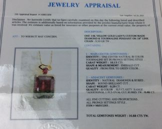 14KT GOLD TOURMALINE & DIAMOND PENDANT w CHAIN, 16.13ct TOURMALINE, .29ct DIAMONDS, 9.5g, 18´´L, IAS APPRAISAL $12,350, 