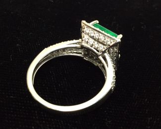 PLATINUM COLOMBIAN EMERALD & DIAMOND RING, SIZE 7.5, 3.3ct EMERALD, .93ct DIAMONDS, 8.5g, AIGL APPRAISAL $27,000, 