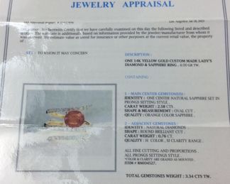 14KT GOLD SAPPHIRE & DIAMOND RING, SIZE 7, 2.58ct SAPPHIRE, .76ct DIAMONDS, 4g, IAS APPRAISAL $6735,