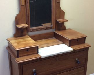 ANTIQUE VICTORIAN EASTLAKE STYLE DRESSER w MARBLE ACCENT & MIRROR, 