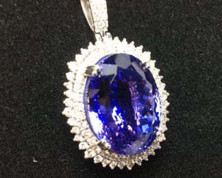 PLATINUM TANZANITE & DIAMOND PENDANT & CHAIN, 30.8ct TANZANITE, 1.42ct DIAMONDS, 22.31g, 20´´L, AIG APPRAISAL $21,975, 