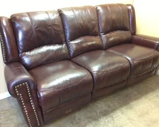 BROWN LEATHER RECLINING SOFA