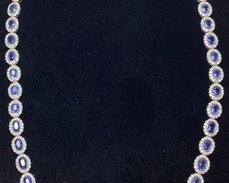 14KT WHITE GOLD SAPPHIRE & DIAMOND NECKLACE, 21.77ct SAPPHIRES, 8.05ct DIAMONDS, 24.4g, GGA APPRAISAL $42,930,