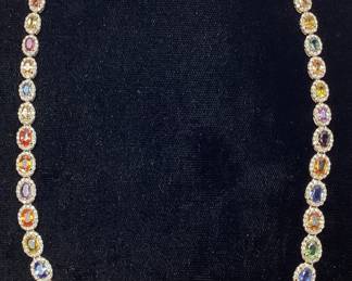 14KT YELLOW GOLD MULT-COLOR SAPPHIRE & DIAMOND NECKLACE, 23.56ct SAPPHIRE, 6.23ct DIAMONDS, 17''L, 26.9G,
AIGL APPRAISAL $39,877