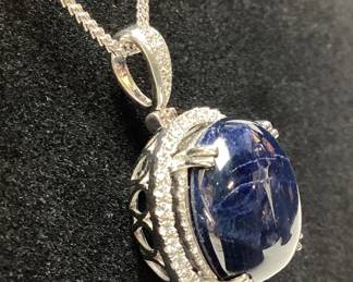 PLATINUM SAPPHIRE & DIAMOND PENDANT & CHAIN, 19.8ct SAPPHIRE, .47ct DIAMONDS, 21.6g,
GGA APPRAISAL $28,390, 