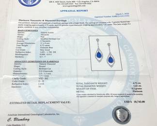 PLATINUM TANZANITE & DIAMOND EARRINGS,
4.72ct TANZANITE, 1.61ct DIAMONDS, 9.2g,
AIGL APPRAISAL $18,743, 