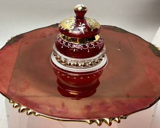 VETRI DI MURANO HAND PAINTED LIDDED DISH