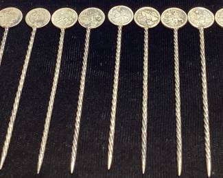 11 ANTIQUE 1800s GUATEMALAN SILVER LION COIN PICKS