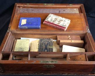 ANTIQUE TRAVEL LAP DESK WITH OLD BOOKS