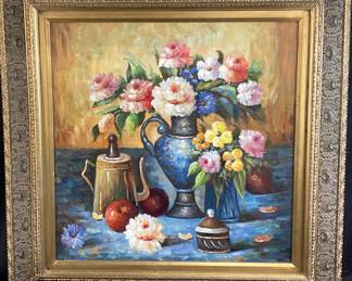 VTG. FLORAL OIL ON CANVAS PAINTING