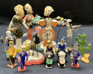 Group Mexican Folk Art Skeleton Figurals
