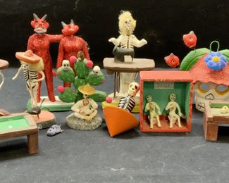 Group Mexican Folk Art Skeleton Figurals, More
