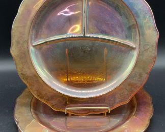 Lot 3 Vintage Carnival Glass Floral Motif Plates
