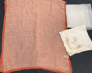 Lot3 Silk Scarf France, Sheer Scarf, Cotton Hankie
