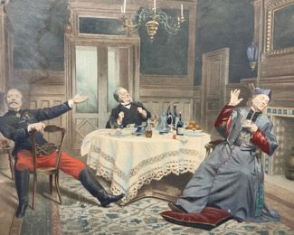 Vintage Une Histoire De Garnison Colored Engraving
