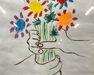 Framed Picassos Hands Holding Bouquet Silk Screen
