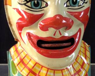 VINTAGE J CHEIN TIN LITHO CLOWN BANK