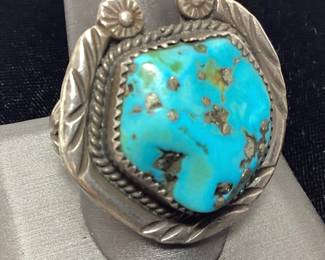 SILVER & TURQUOISE MEN’s RING, 45.8g, SIZE 14