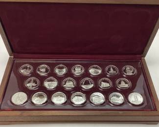 .925 SILVER FRANKLIN MINT AMERICAN LANDMARK COIN SET, 1oz EACH