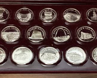 .925 SILVER FRANKLIN MINT AMERICAN LANDMARK COIN SET, 1oz EACH