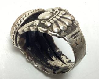 SILVER & TURQUOISE MENS RING, 42g, SIZE 14