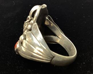 SILVER EAGLE & TURQUOISE MENS RING 32 GRAMS SIZE 14