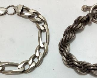 | (2) LARGE 925 SILVER BRACELETS, 10’’, 313 GRAMS