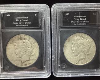 (2) 1934 & 1935 SILVER PEACE DOLLARS