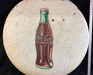 1950s RARE 35’’ WHITE COCA COLA BUTTON SIGN,