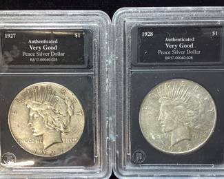 (2) 1927 & 1928 SILVER PEACE DOLLARS