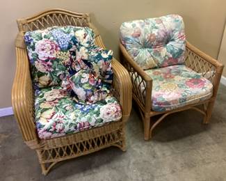 (2) RATTAN & WICKER LOUNGE CHAIRS